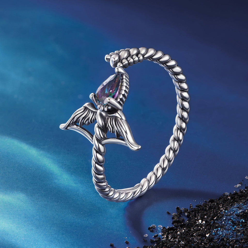 925 Sterling Silver Oxidized Glass Ring