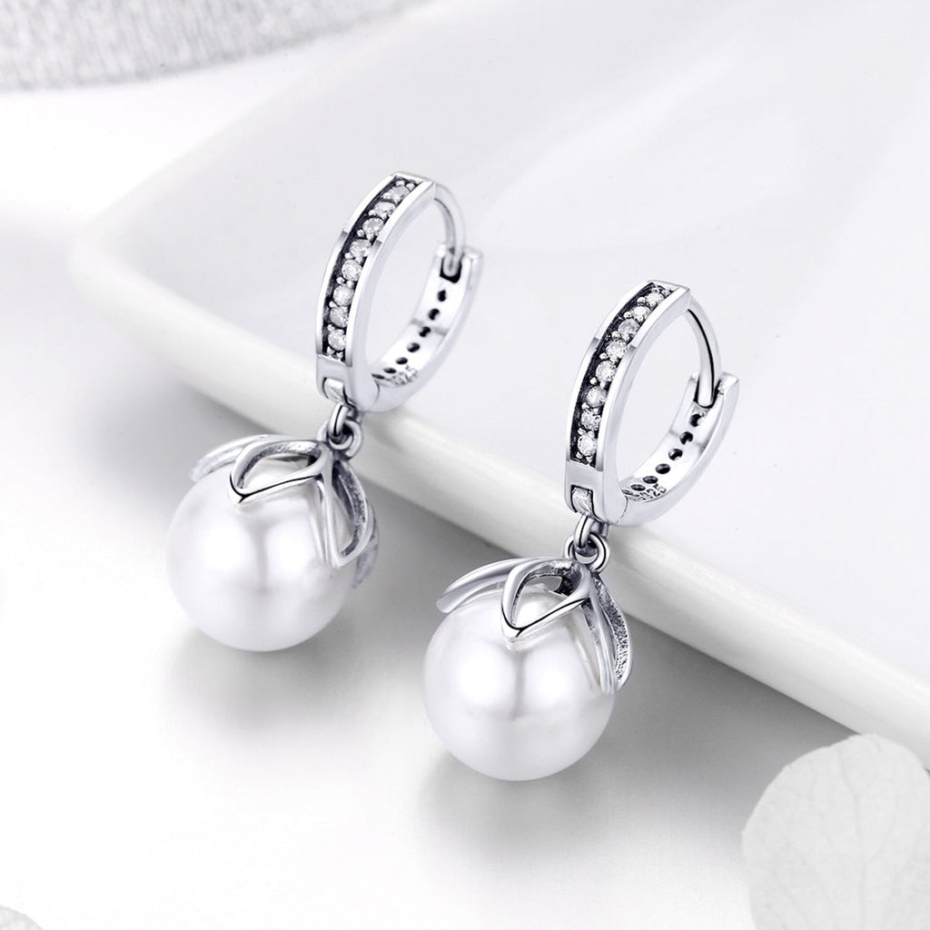 925 Sterling Silver Earrings with Quality Shell Pearl and CZ for Women
