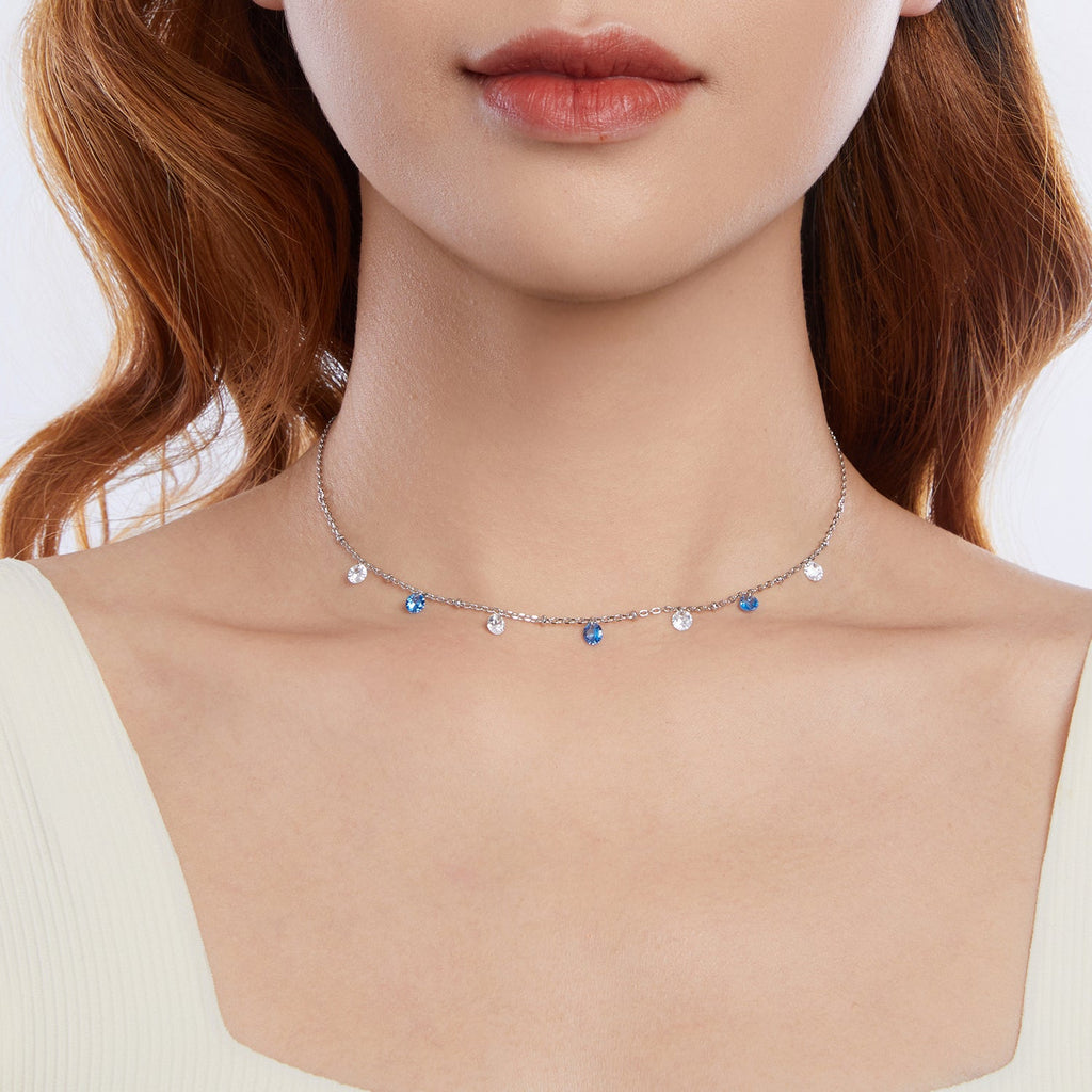 925 Sterling Silver & White Gold Plated Adjustable Layered CZ Necklace for Women