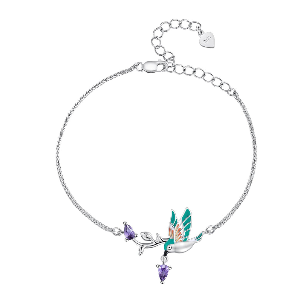 925 Sterling Silver Enamel Plated Platinum Bracelet with CZ, Adjustable Length for Women