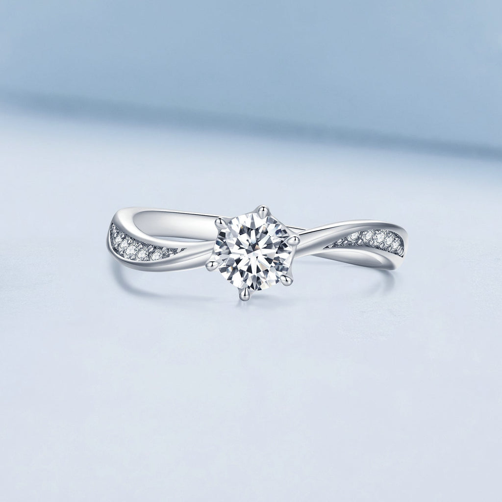 925 Sterling Silver Platinum Plated 5mm CZ Ring Size 6 for Women