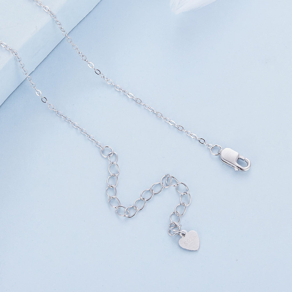 925 Sterling Silver Necklace with Pavé Setting CZ and Transparent Glass, 450mm for Women