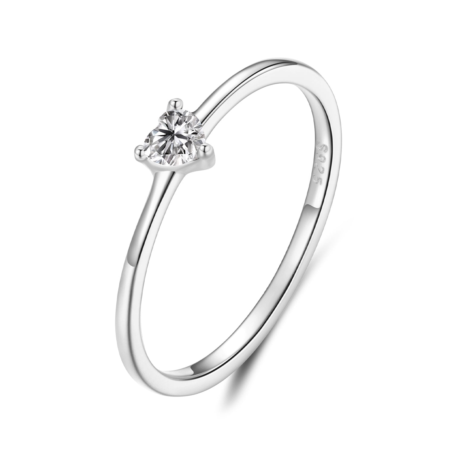 925 Sterling Silver 0.4cm Heart-shaped CZ Ring