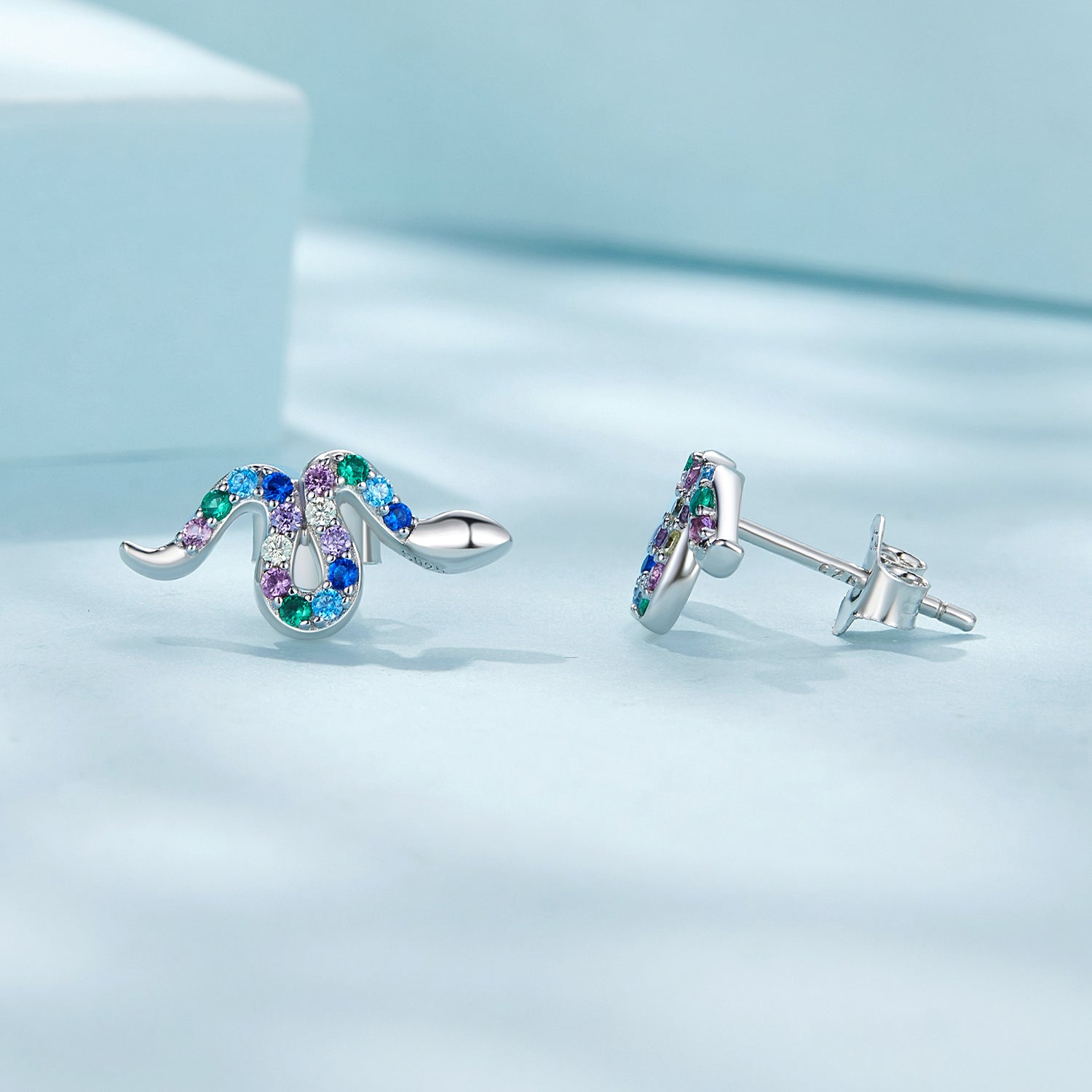 925 Sterling Silver Earrings with Pavé Setting CZ, 7x15mm, Plated Platinum for Women