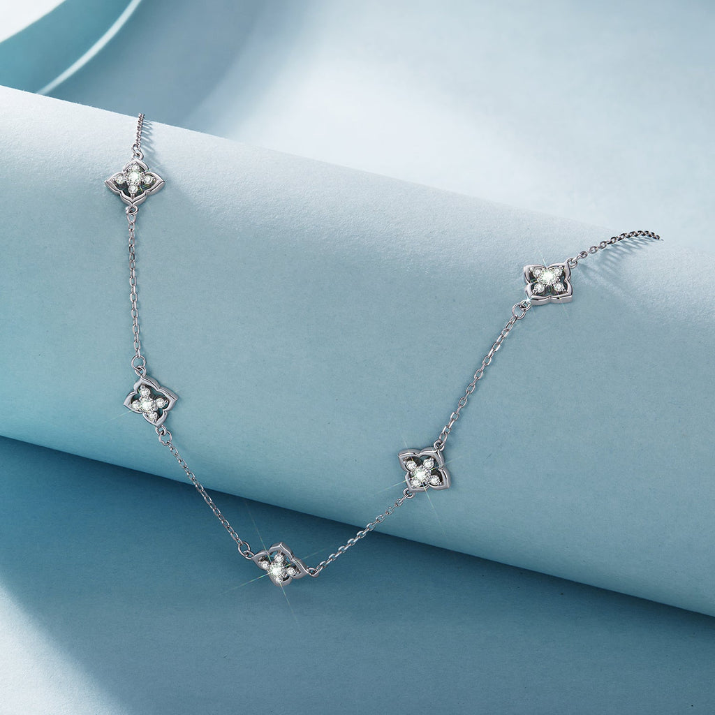 925 Sterling Silver + Moissanite Necklace with Plated White Gold - 40+5cm Length for Women