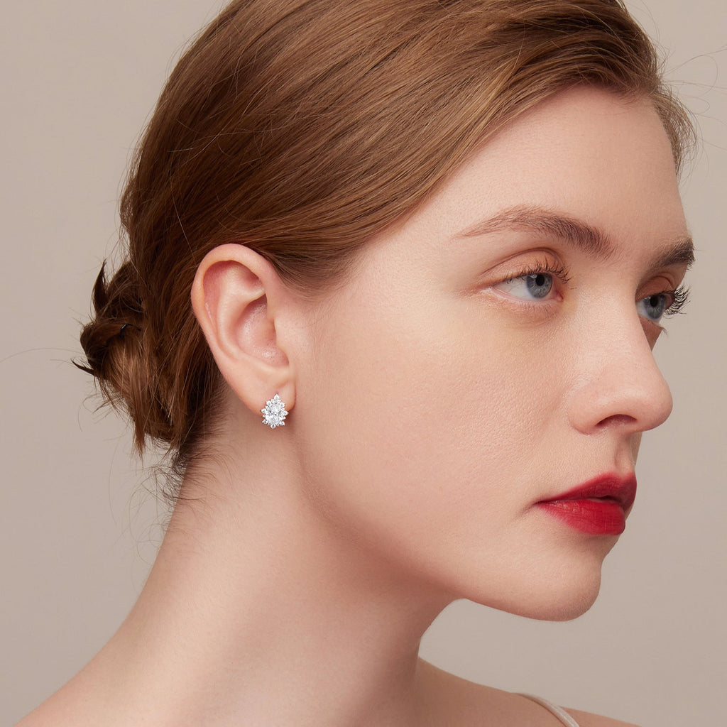 925 Sterling Silver Platinum Plated CZ Pavé Setting Earrings