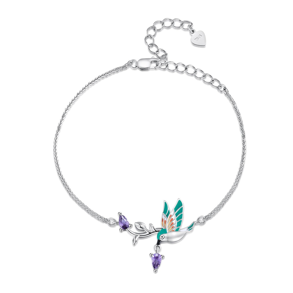 925 Sterling Silver Enamel Plated Platinum Bracelet with CZ, Adjustable Length for Women