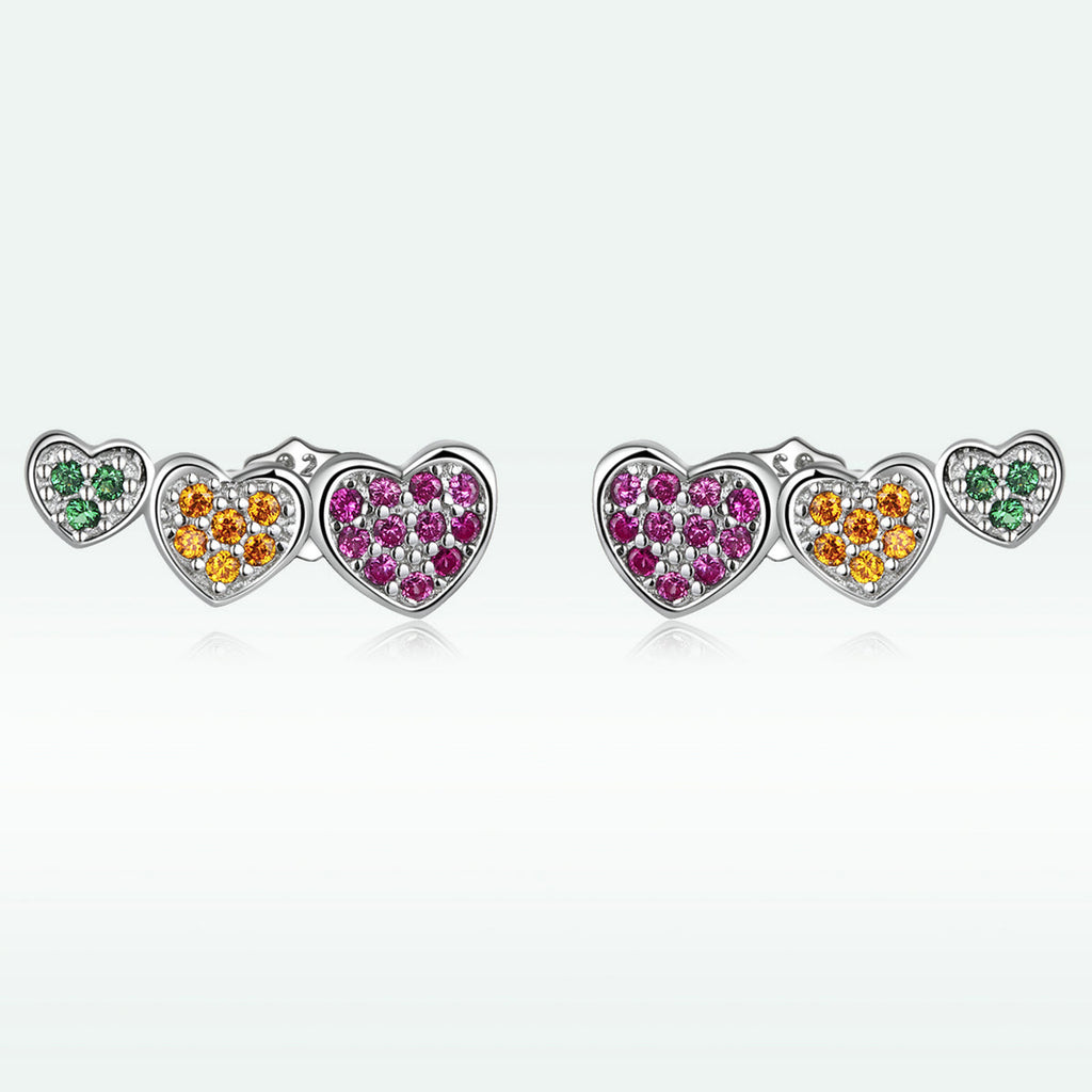 925 Sterling Silver Earrings with Pavé Setting and Plated Platinum, Size: 0.5*1.3cm, Women