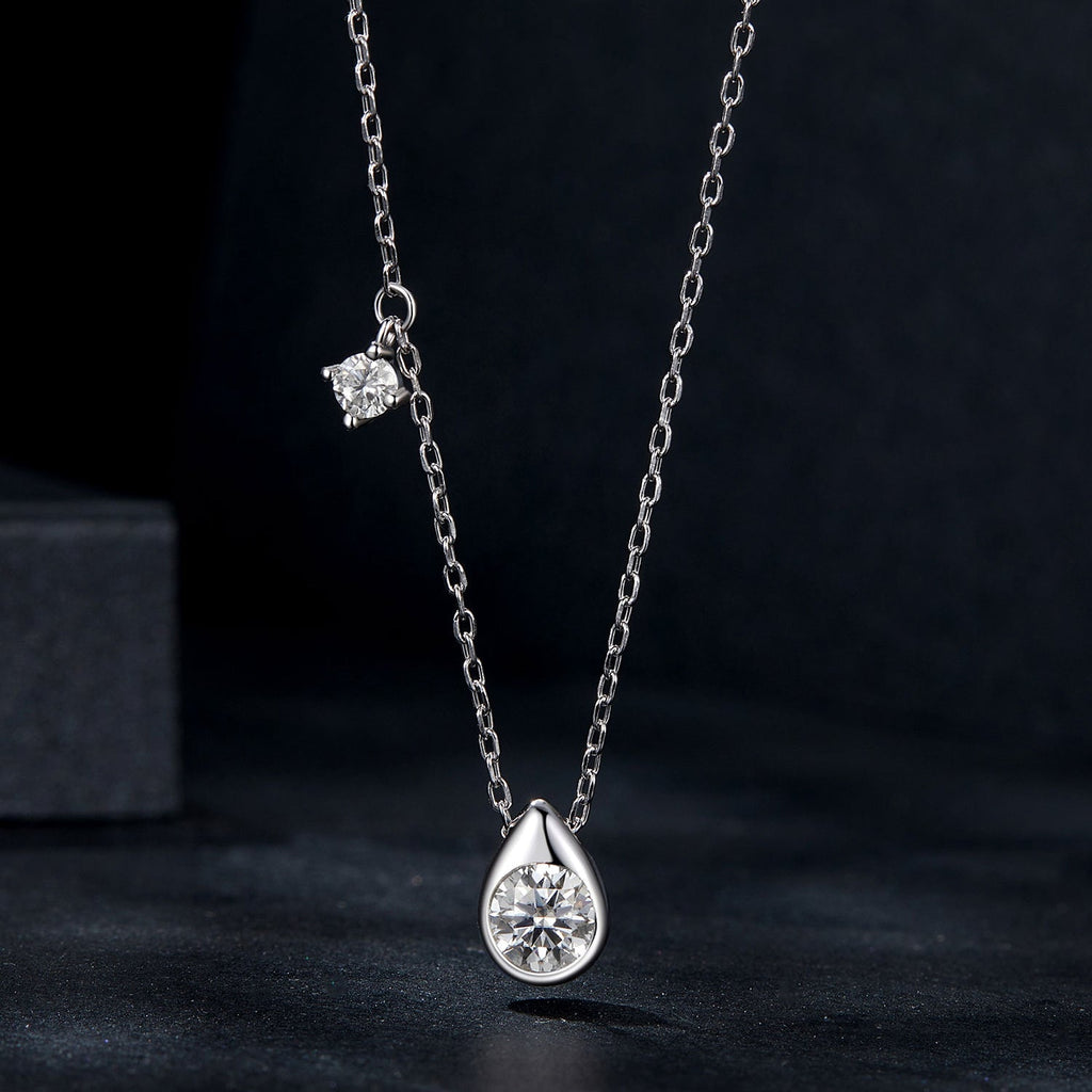 925 Sterling Silver + Moissanite Adjustable Necklace for Women - White Gold 0.5ct & 0.1ct