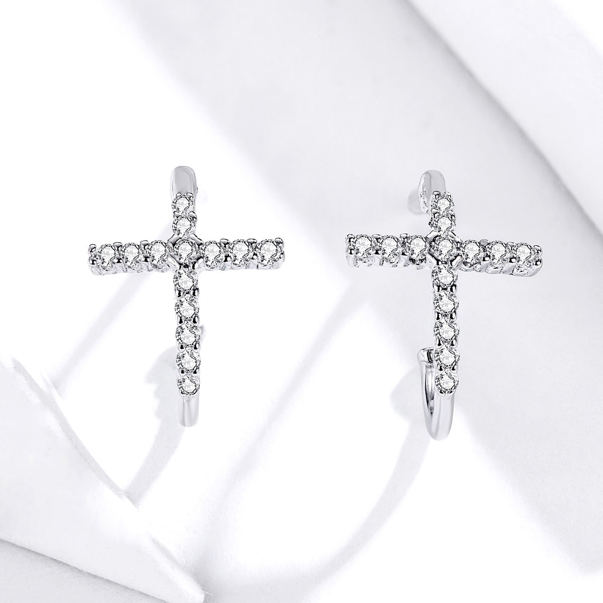 S925 Sterling Silver Earrings with Pavé Set CZ in Platinum Finish