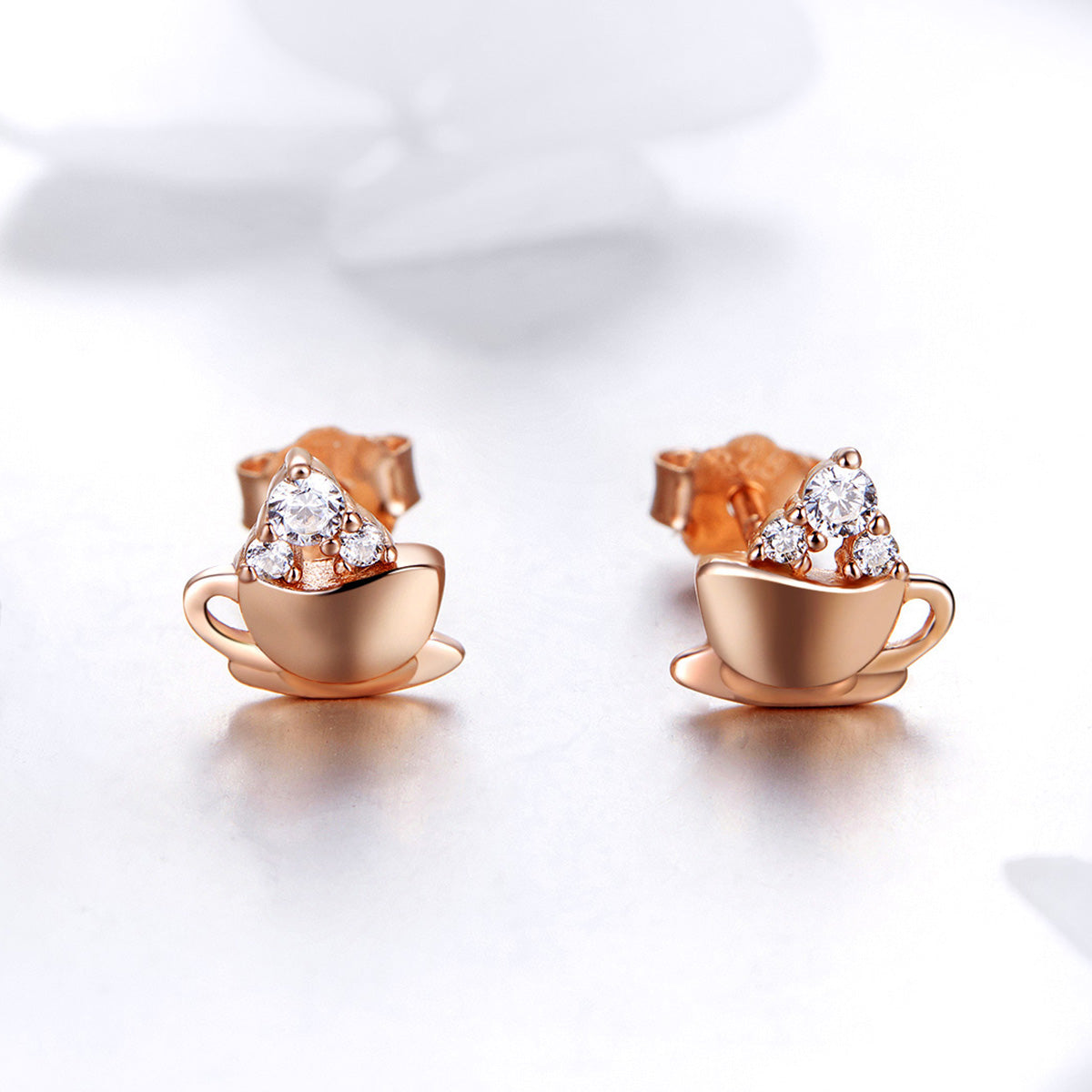 925 Sterling Silver Rose Gold Plated Pavé CZ Earrings for Women
