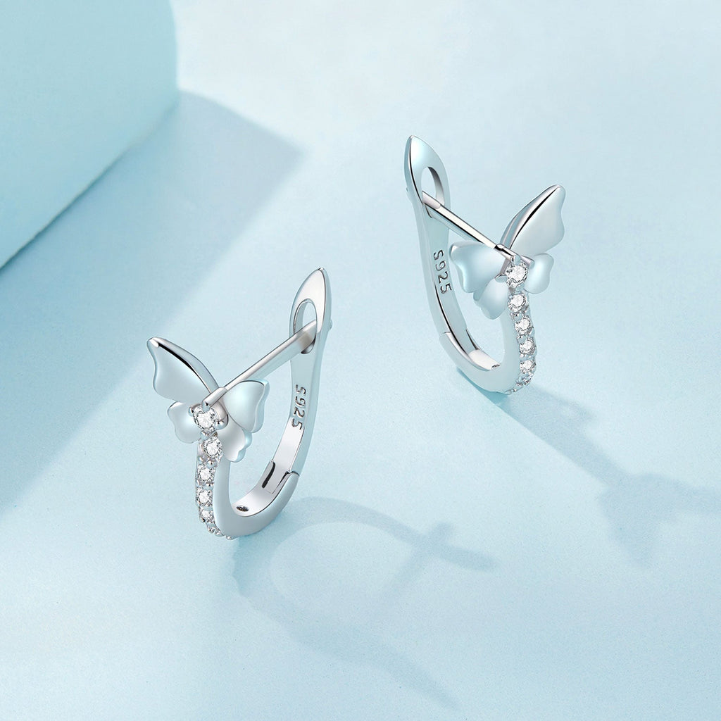 S925 Sterling Silver Small Platinum Plated Earrings with Pavé Setting CZ