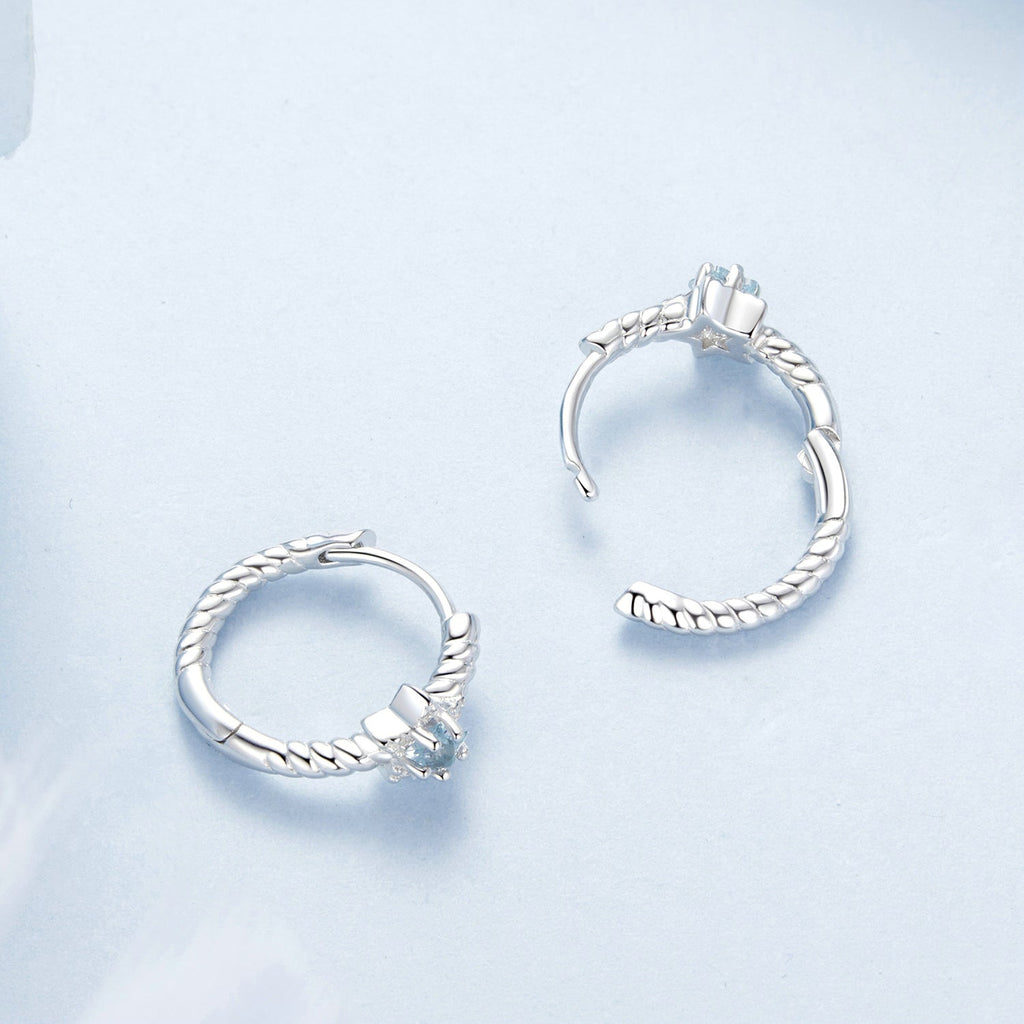 925 Sterling Silver Earrings with CZ and White Gold Plating, 1.3cm for Women