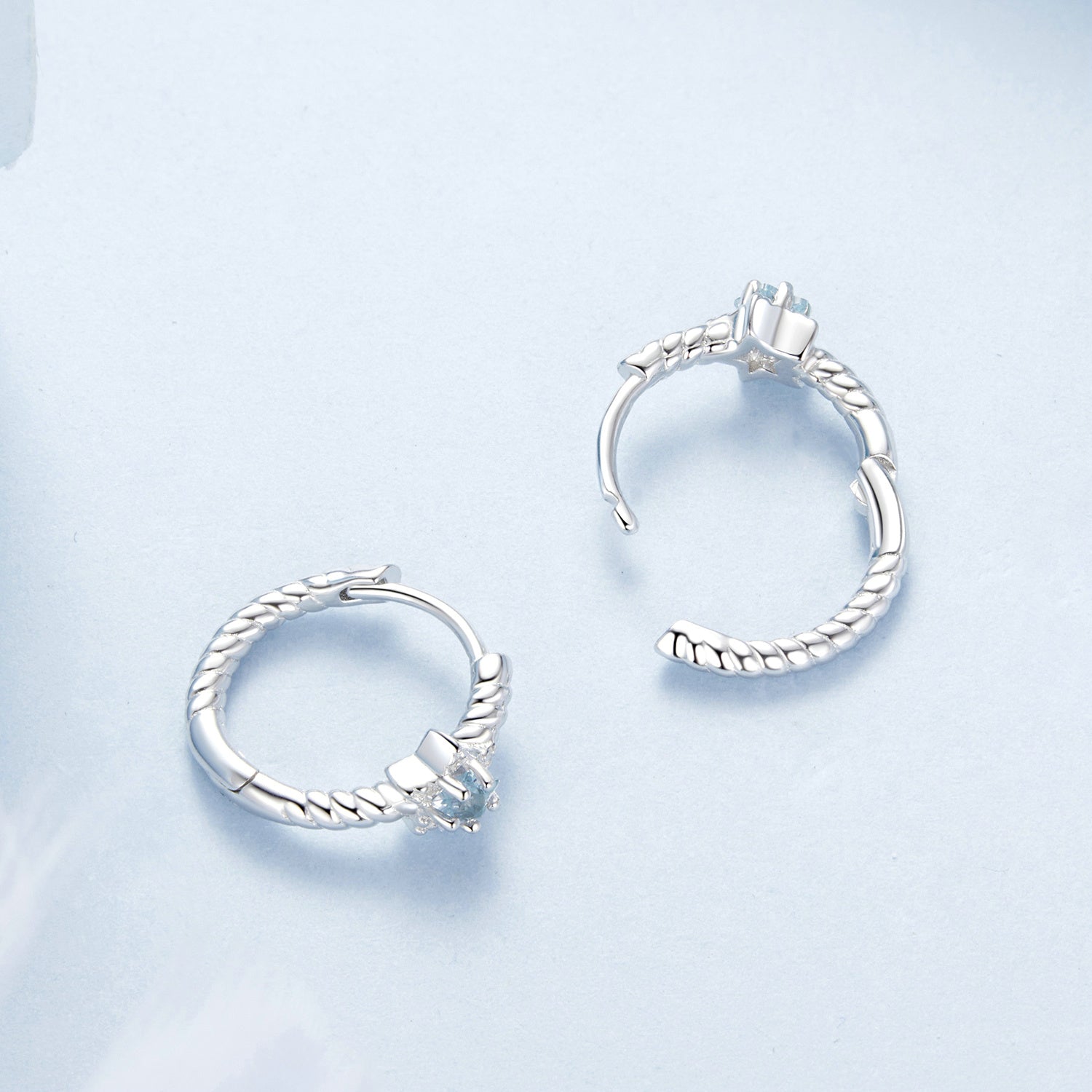925 Sterling Silver Earrings with CZ and White Gold Plating, 1.3cm for Women