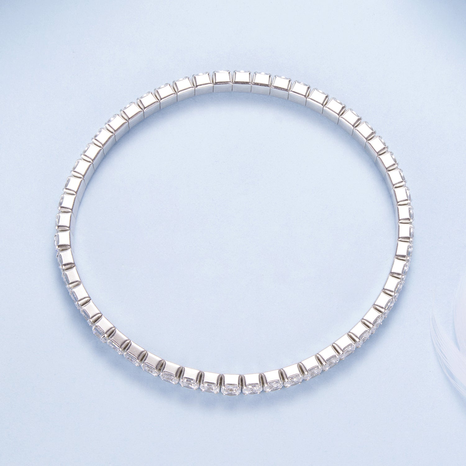 925 Sterling Silver White Gold Plated 16cm Stretchable CZ Bracelet for Women