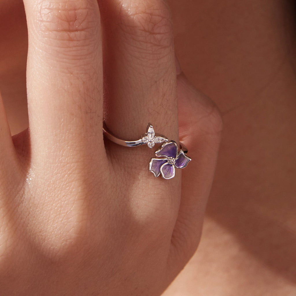 925 Sterling Silver Enamel Flower Ring for Women
