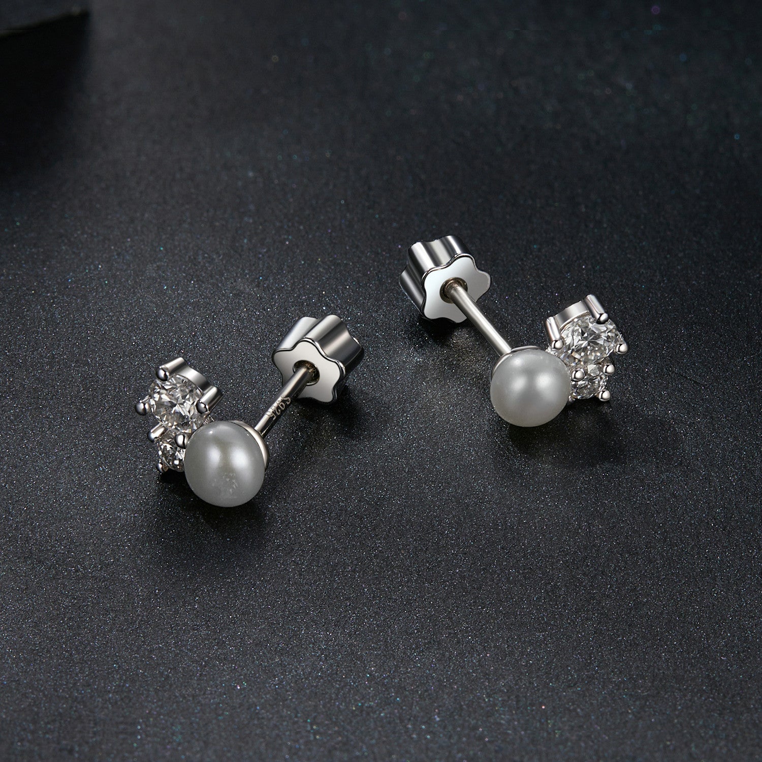 925 Sterling Silver 0.1 Carat Moissanite and Pearl Earrings for Women