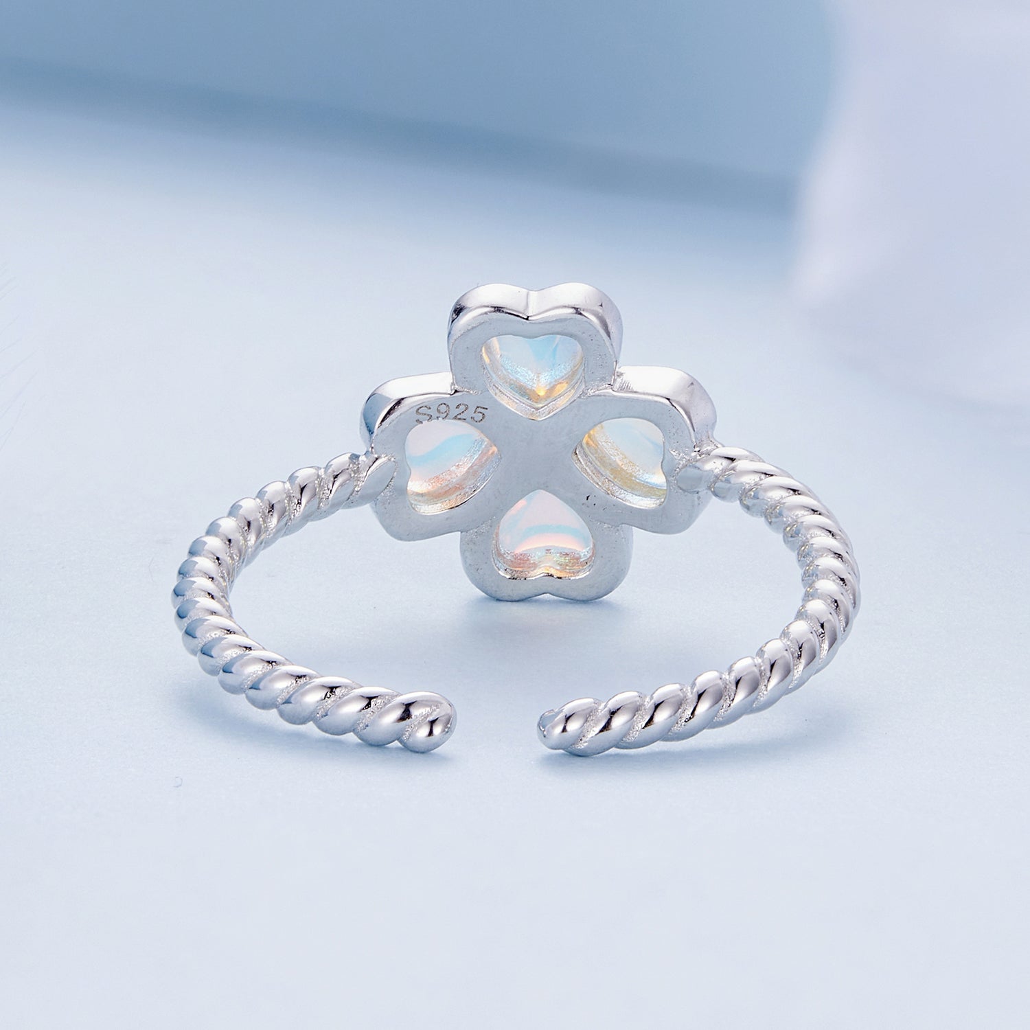925 Sterling Silver Moonstone Clover Ring for Women