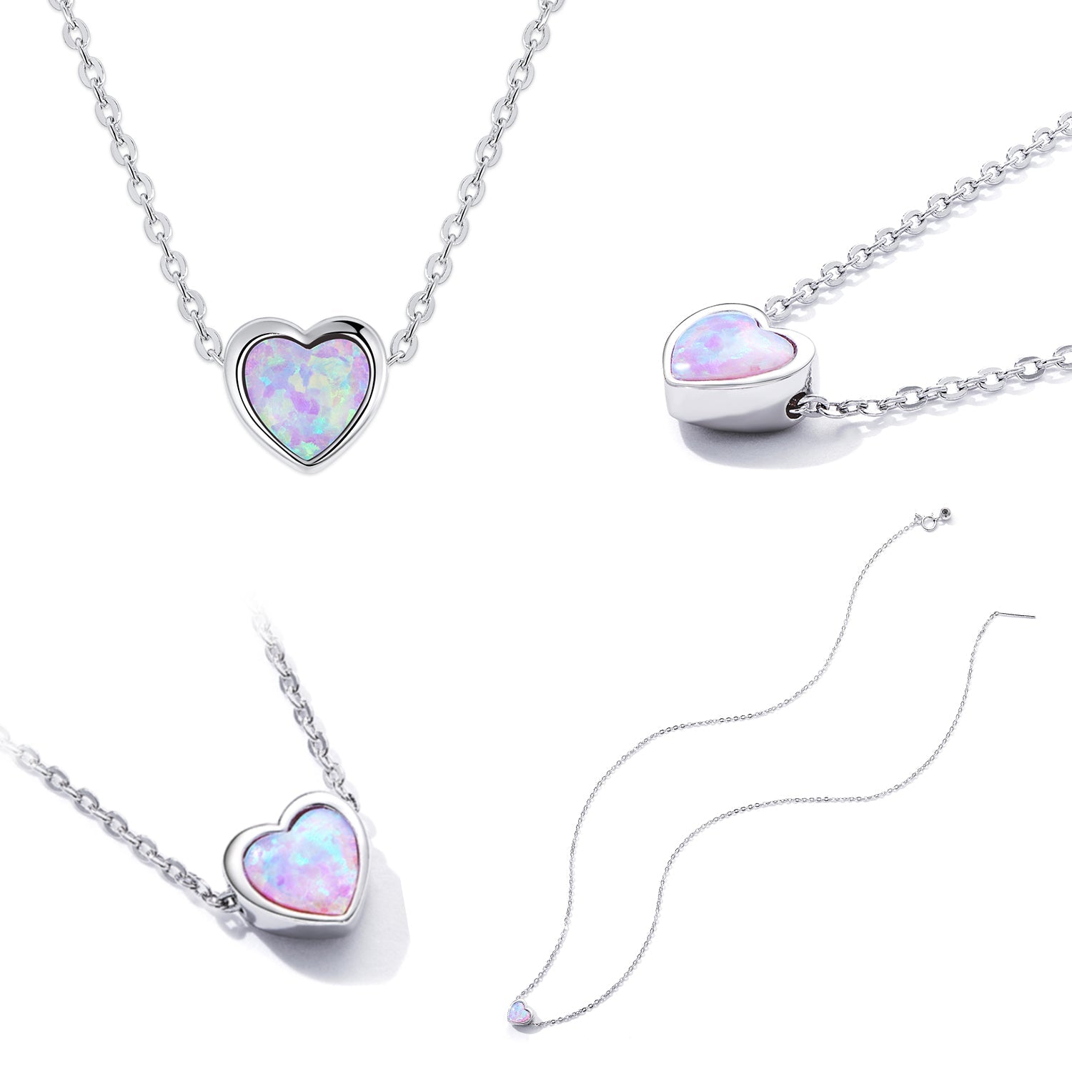 925 Sterling Silver and Platinum Plated Translucent Opal Necklace, 43.5cm Adjustable Chain, for Women
