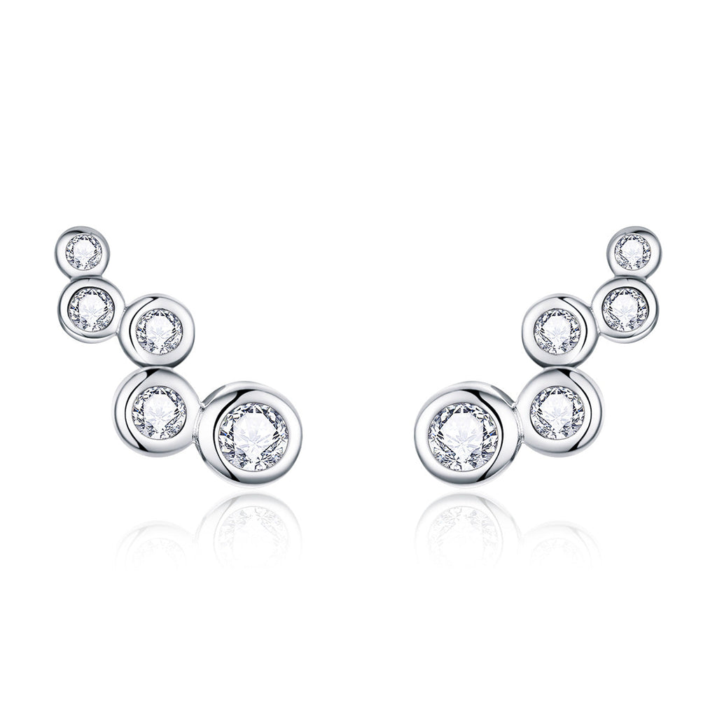 925 Sterling Silver Earrings with Pavé Setting CZ, 0.5x1.2 cm for Women