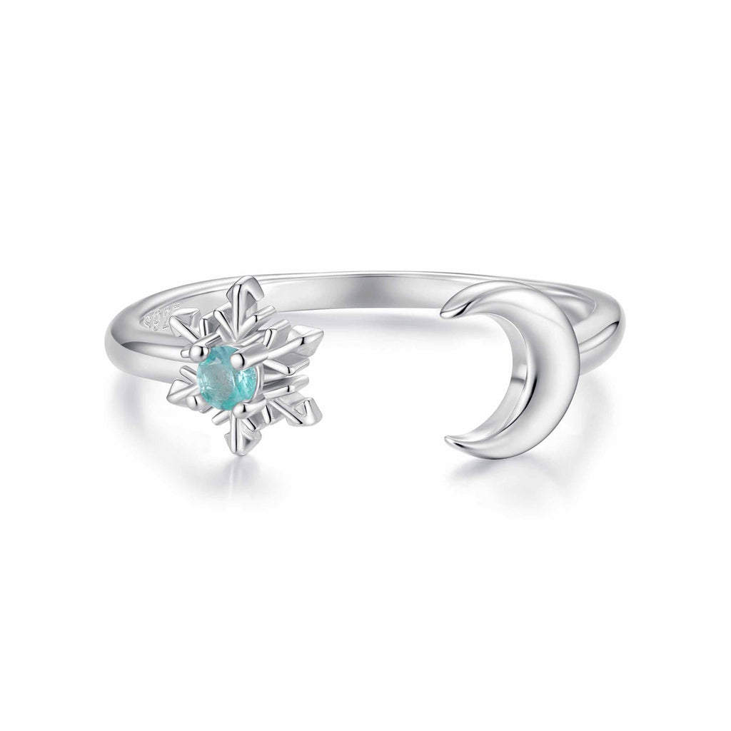925 Sterling Silver Ring with Glass Snowflakes and Moon for Women