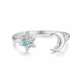 925 Sterling Silver Ring with Glass Snowflakes and Moon for Women