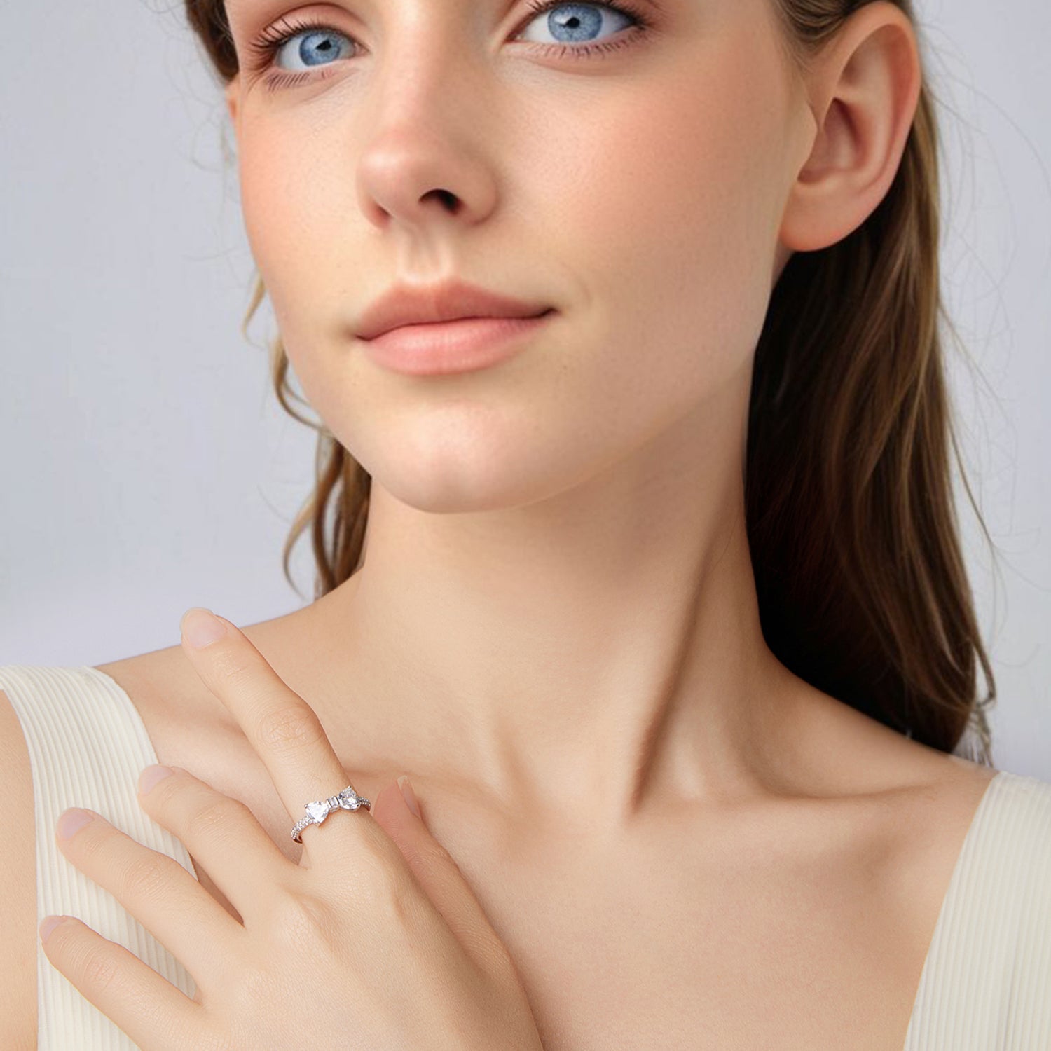925 Sterling Silver White Gold Plated 1.2cm Pendant Ring Size 6 for Women