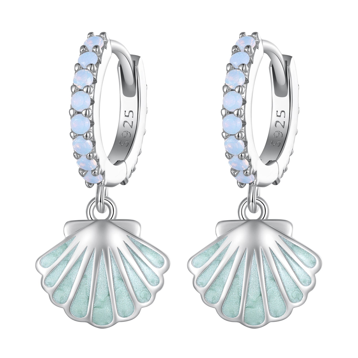 925 Sterling Silver Opal Enamel Earrings - 21x10mm for Women