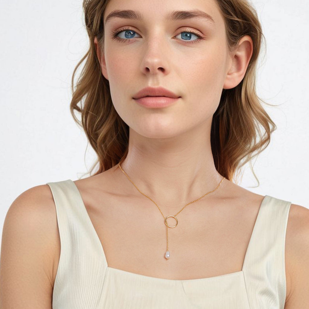 925 Sterling Silver Necklace with Gold Plated Freshwater Pearl - 60cm Length