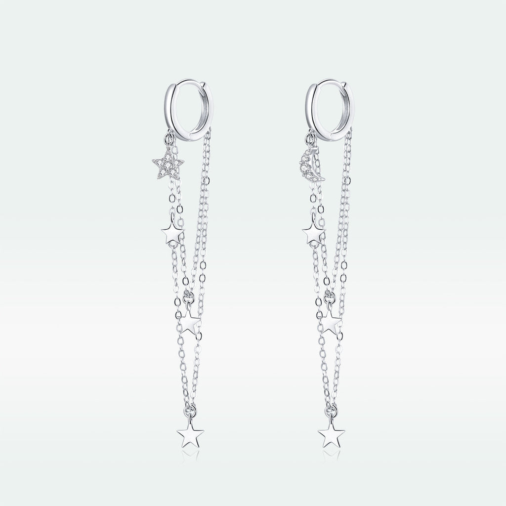 925 Sterling Silver Earrings with Plated Platinum and Pavé Setting CZ, Size 6.5cm