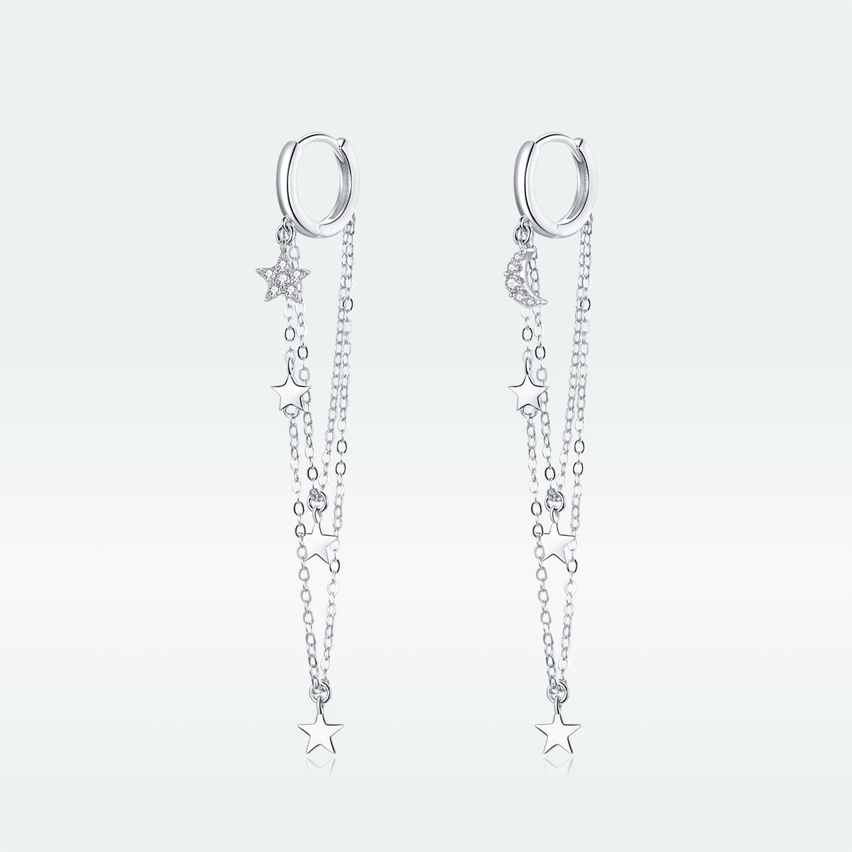 925 Sterling Silver Earrings with Plated Platinum and Pavé Setting CZ, Size 6.5cm