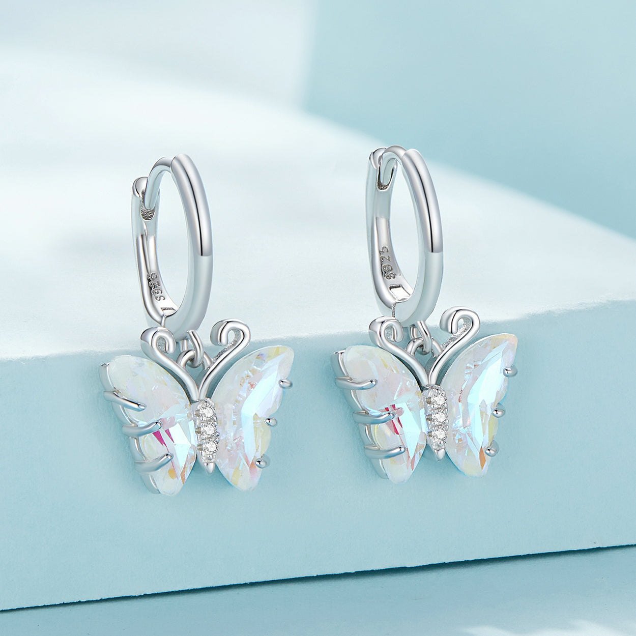 925 Sterling Silver Earrings with Resin, 23x13mm, Plated Platinum for Women