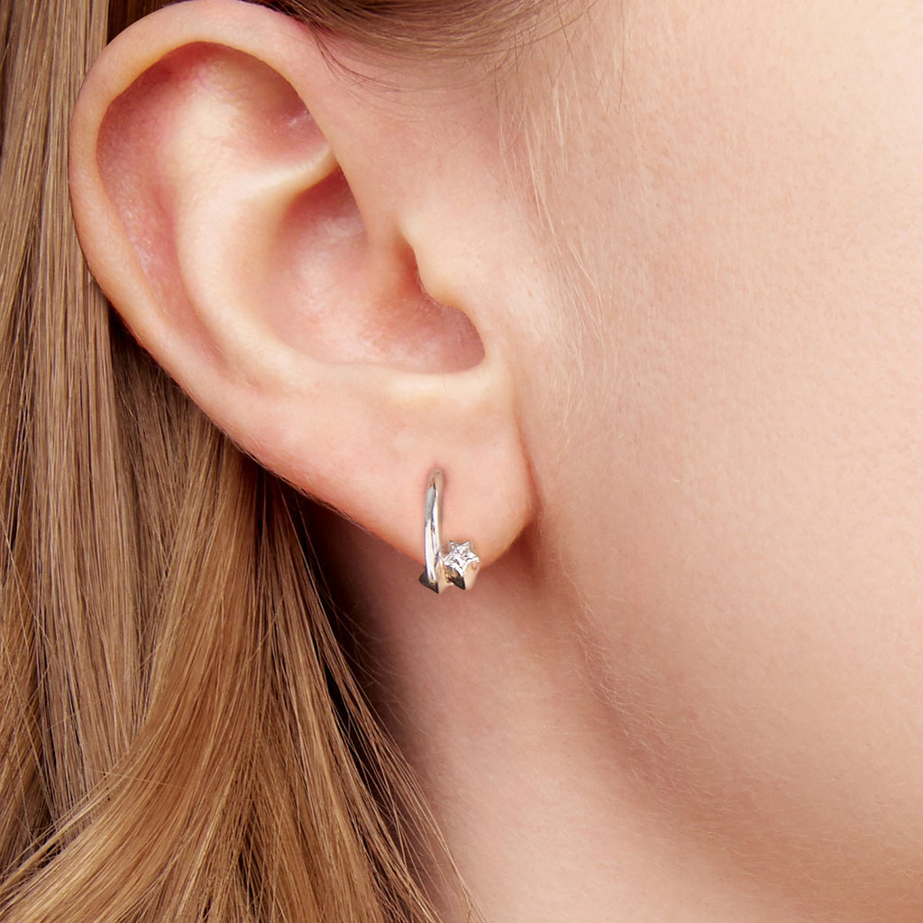 925 Sterling Silver Earrings with White Gold Plating and CZ
