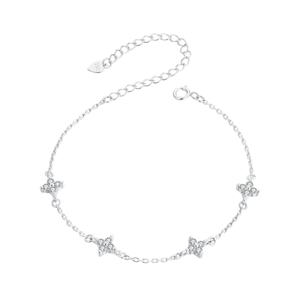 925 Sterling Silver White Gold Plated Adjustable CZ Bracelet for Women