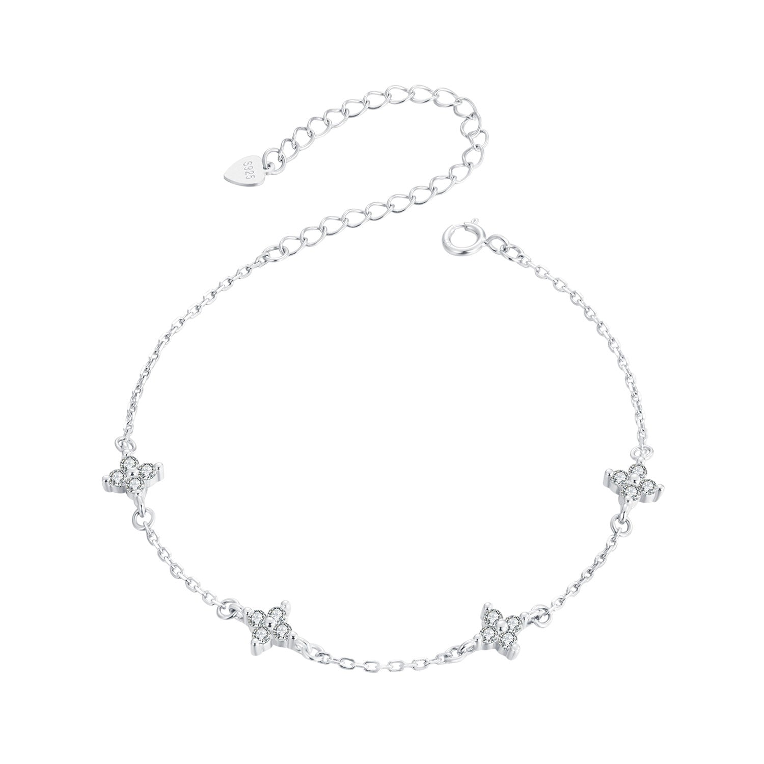 925 Sterling Silver White Gold Plated Adjustable CZ Bracelet for Women