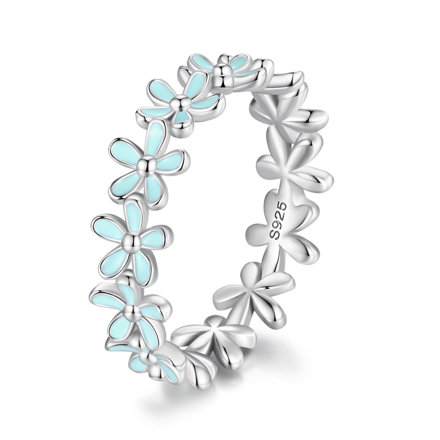 925 Sterling Silver Enamel Process Platinum Plated Ring Size 6 for Women