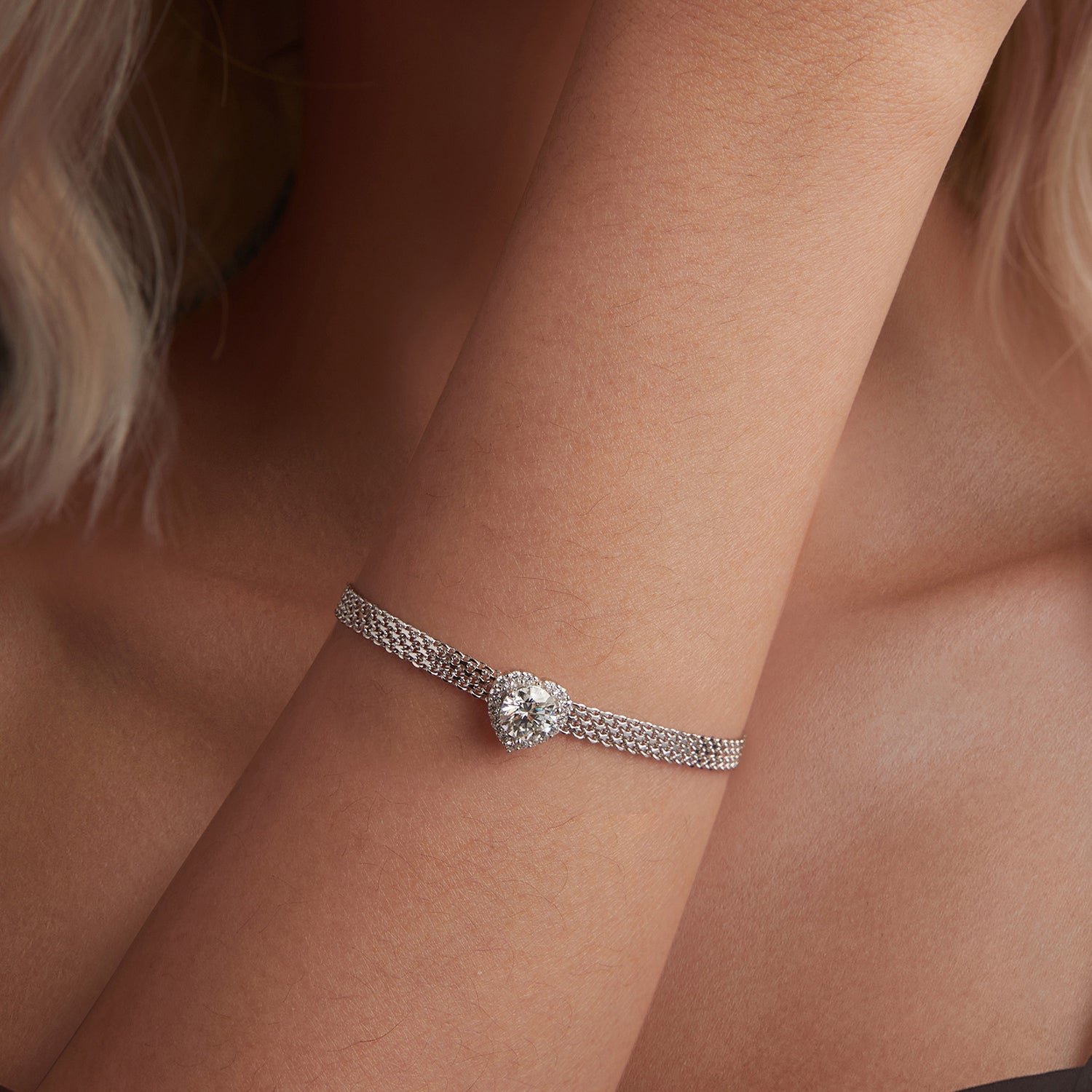925 Sterling Silver & 1 Carat Moissanite & CZ White Gold Plated Bracelet for Women