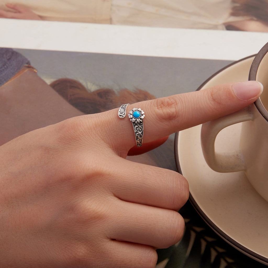 925 Sterling Silver Oxidized Synthetic Turquoise Ring 0.23-0.8cm Women