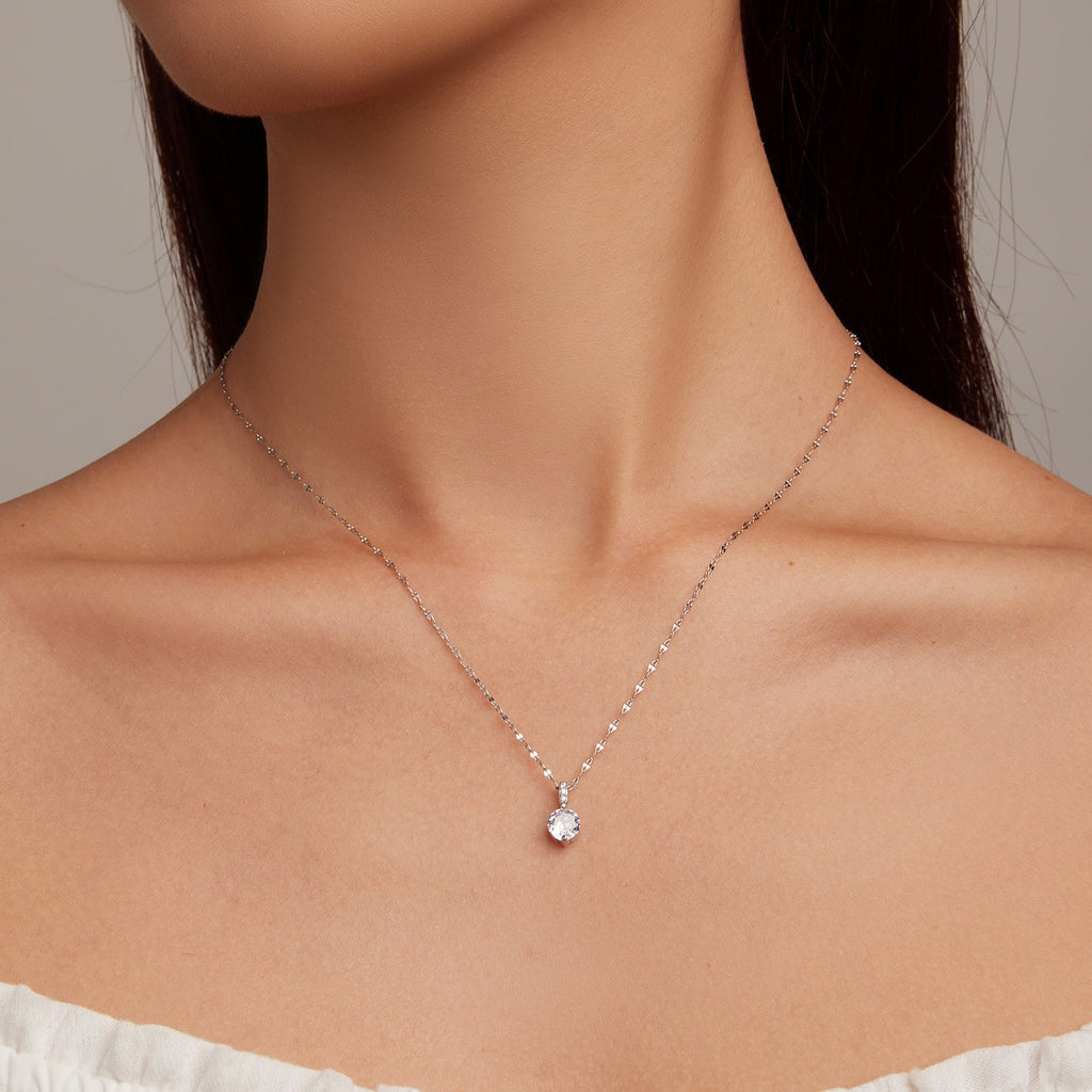 925 Sterling Silver Necklace with Pavé Setting CZ - Adjustable Length, Platinum Plated - Women's Jewelry