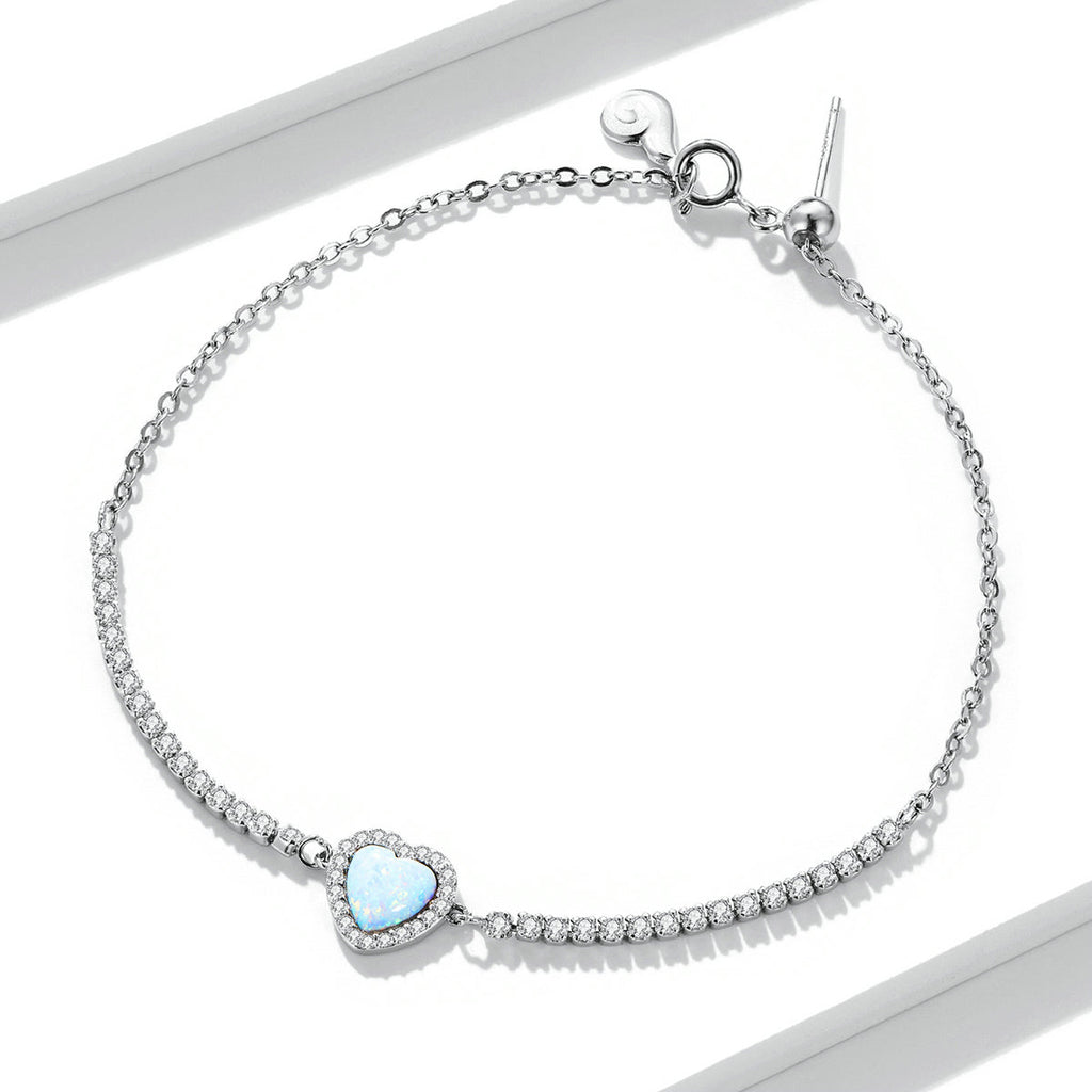 925 Sterling Silver Adjustable Bracelet with Translucent Opal and CZ for Women