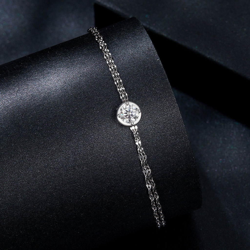 925 Sterling Silver 0.50 Carat Moissanite Bracelet for Women - 15+6cm - Plated White Gold