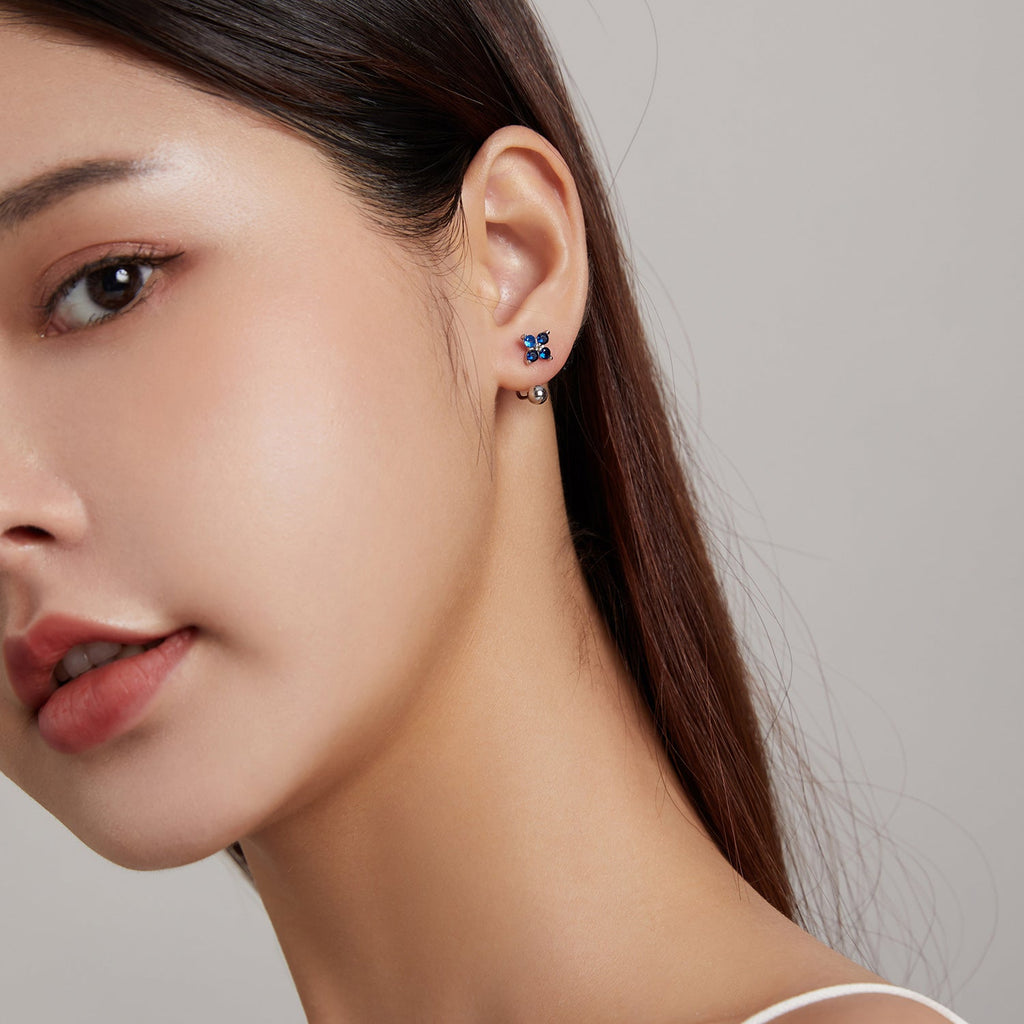 925 Sterling Silver Earrings with Pavé CZ & Platinum Plating for Women