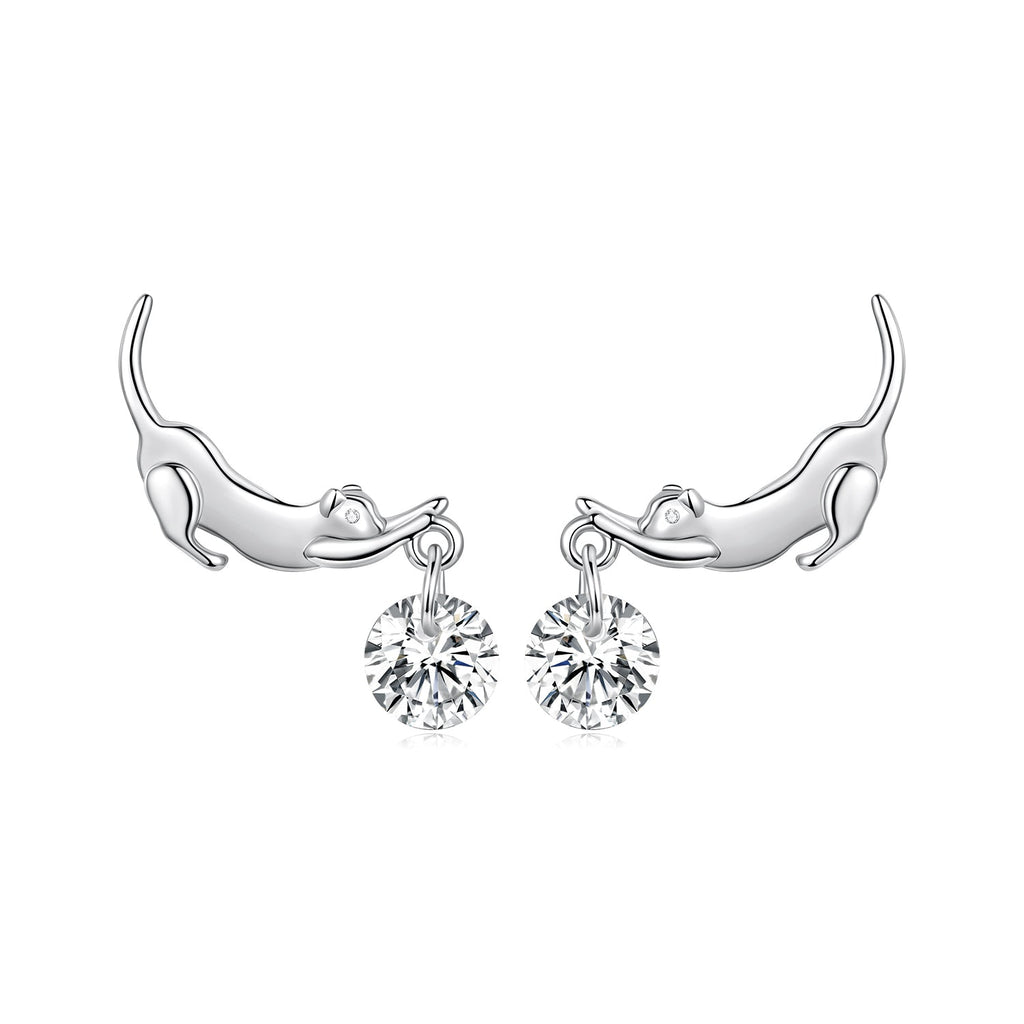 925 Sterling Silver White Gold Plated CZ Earrings 1.6x1.7cm for Women