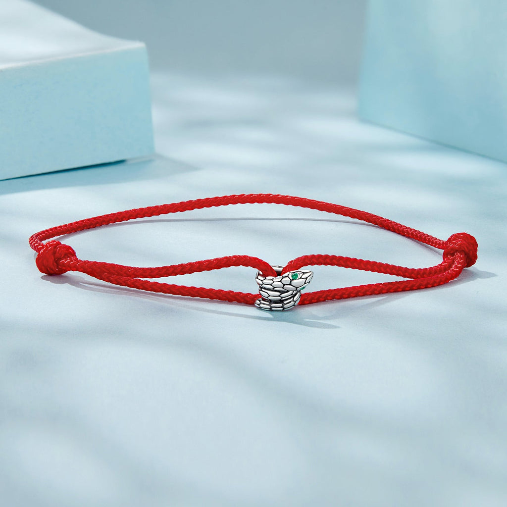925 Sterling Silver Adjustable Bracelet with CZ and Cotton Rope for Women