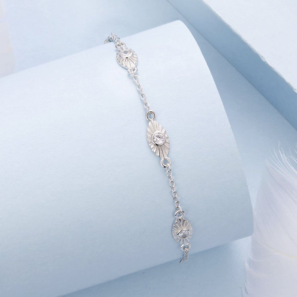 925 Sterling Silver White Gold Plated Bracelet with CZ Pendants for Women