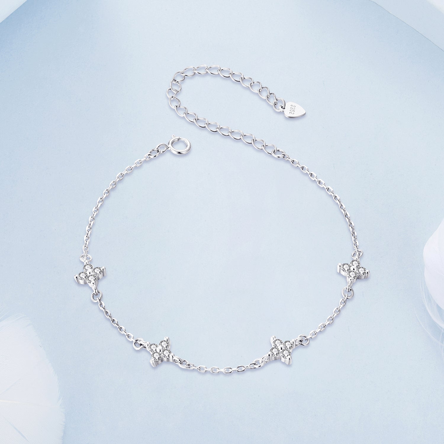 925 Sterling Silver White Gold Plated Adjustable CZ Bracelet for Women