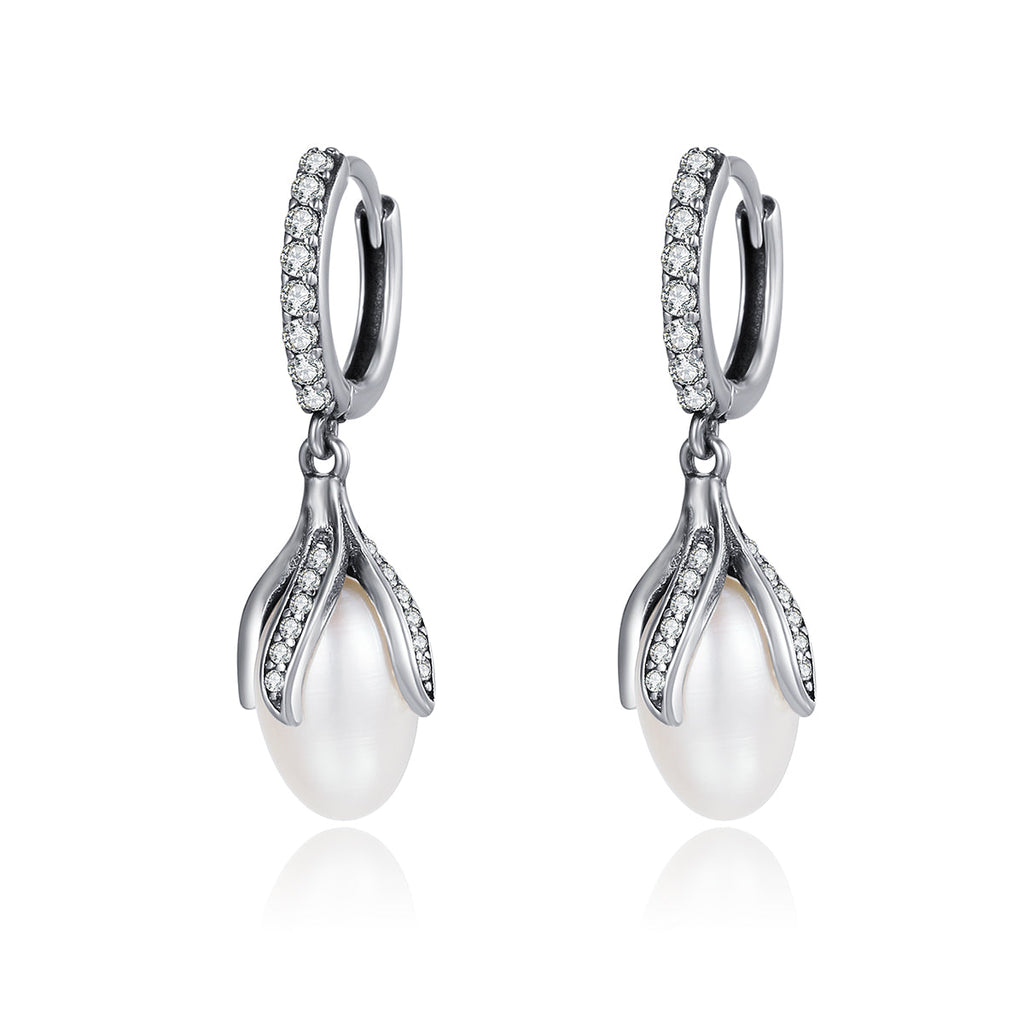 925 Sterling Silver Oxidized Silver Freshwater Pearl Earrings