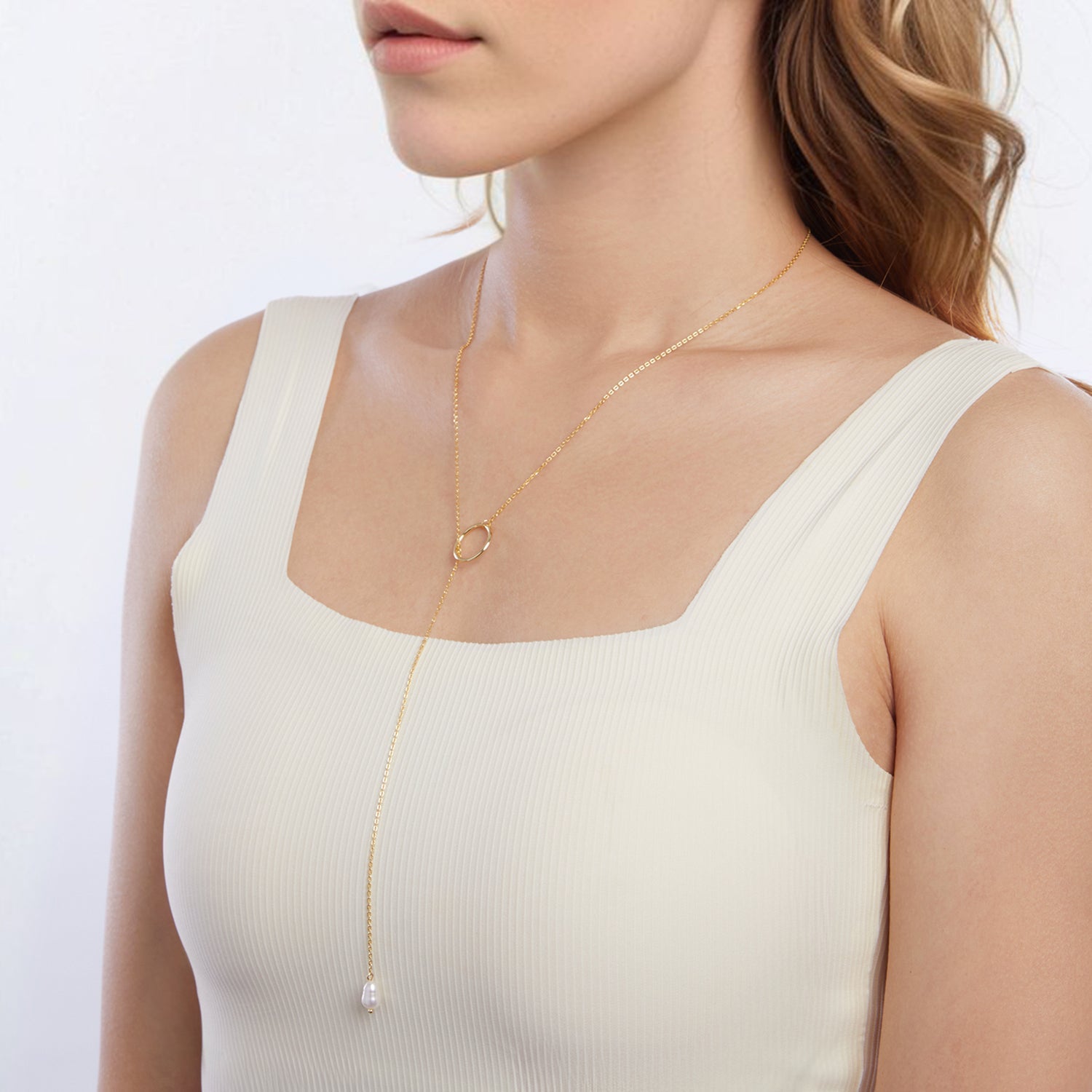 925 Sterling Silver Necklace with Gold Plated Freshwater Pearl - 60cm Length
