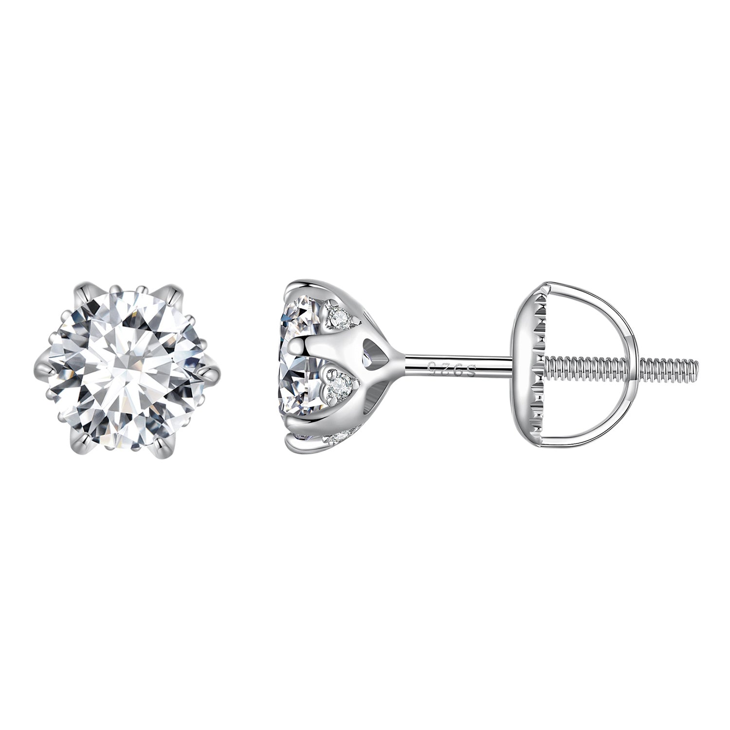 925 Sterling Silver 6.5mm Moissanite Earrings for Women