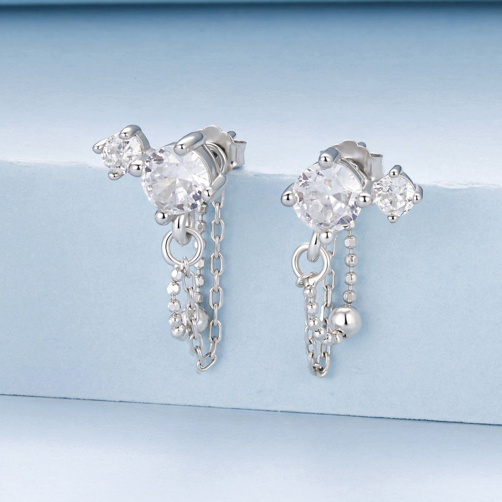 925 Sterling Silver White Gold Plated Pavé Setting CZ Earrings, 1.5cm for Women